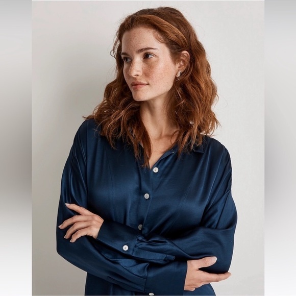 NWT Madewell Satin Button Front Midi Shirtdress Classic Indigo Blue Size 8 - Picture 3 of 15